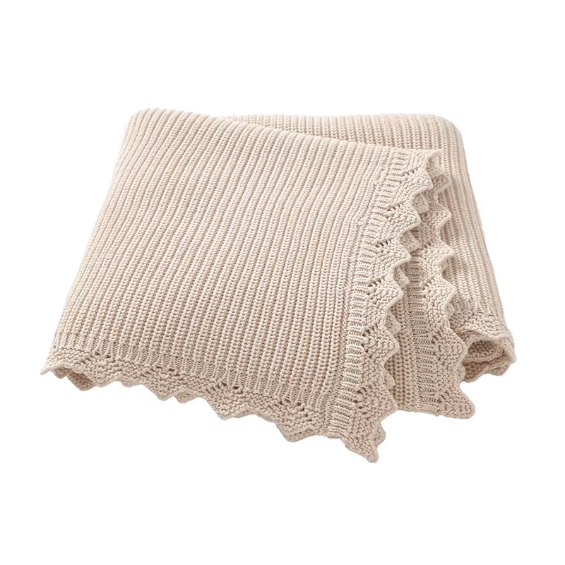 Classic Scallop Knit Blanket | Caramel