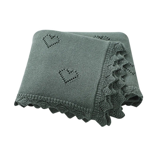 Heart Knit Baby Blanket | Dusty Green