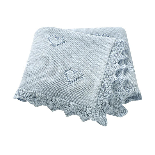 Heart Knit Baby Blanket | Sky