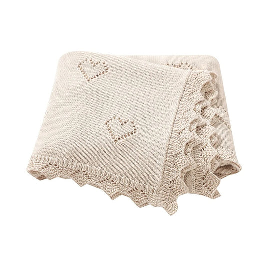 Heart Knit Baby Blanket | Sand